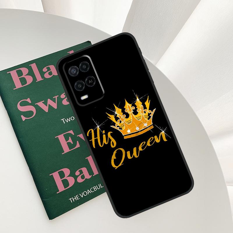 Crown QUEEN & KING Couples Case For Oppo A96 A76 A16 A15 A17 A52 A72 A54S A57S A58 A78 A98 A57 A77 A54 A74 A94 Cover