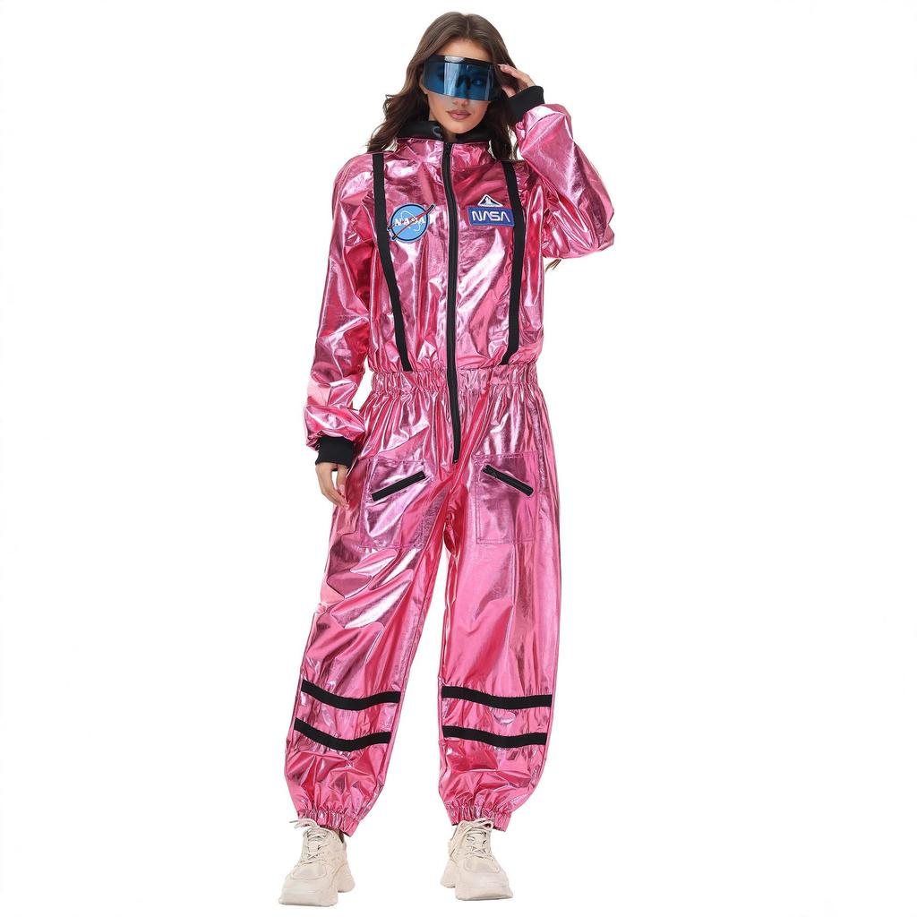 Pink Silver Astronaut Jumpsuit - Unisex Halloween Costume for Stage Performance