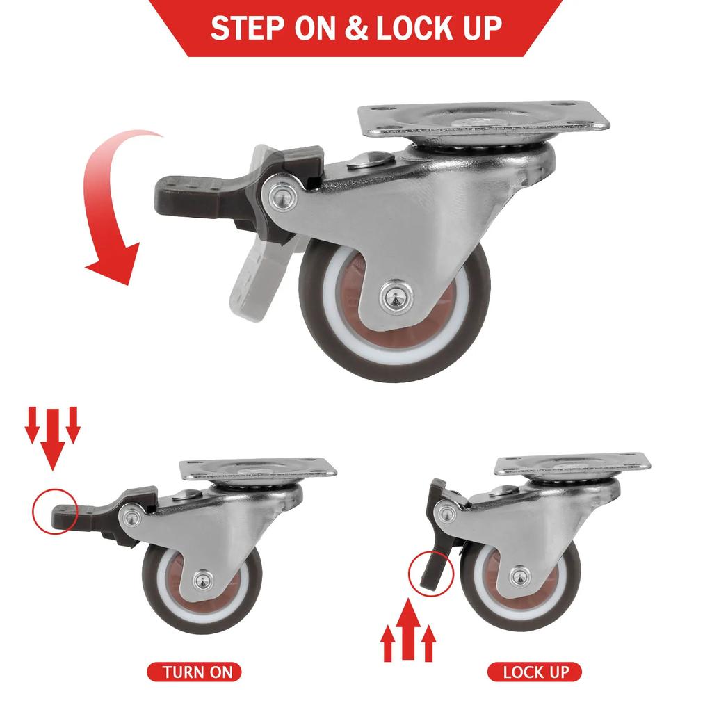 Heavy Duty Casters Set Caster Wheels Replacement for Baby Bed Cart Trolley Kitchen Cabinet Furniture Table Loading Capacity 50kg
