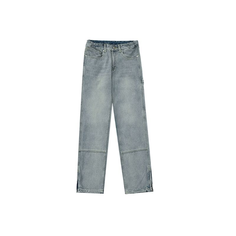 

Bodydream American Retro Washed Worn Jeans Men s Casual Pants Fashion Brand Loose Zip Straight-Leg Pants Light Blue S