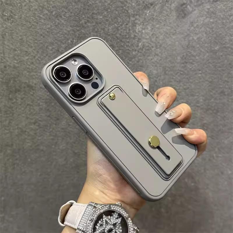 Solid Color Wristband Suitable for Apple 16 ProMax Mobile Phone Case Bracket IPhone 15 Simple All Inclusive Anti Fall Protection