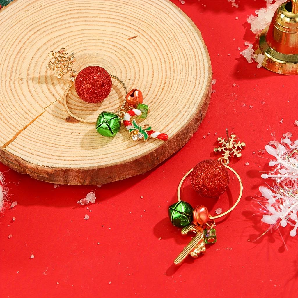 Charming Christmas Bell & Candy Cane Dangle Earrings - Sparkling Rhinestone, Zinc Alloy - Perfect Holiday Gift for Her