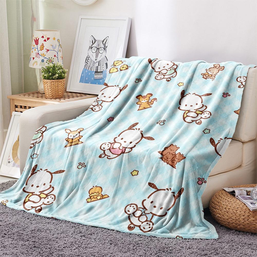 Cinnamoroll and Pochacco Print Flannel Blanket, High quality Comfortable for All Seasons, Home Decor, Warmth and Comfort