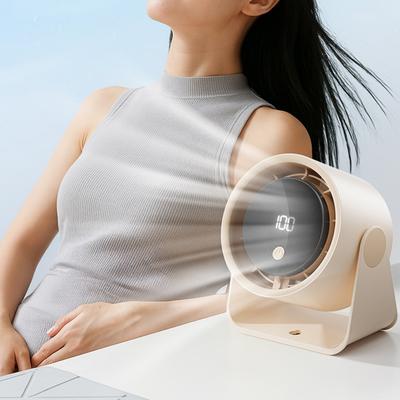 Tragbarer Turbo-Schreibtischventilator, 100 Geschwindigkeiten, verstellbarer Tischventilator mit LED-Anzeige, USB-wiederaufladbar, kleiner Ventilator für Büro, Schlafzimmer, Wohnheim