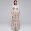 Summer Holiday Gorgeous Flower Beach Dress Women Deep V-Nek Long Sleeve Floral Print High Elastic Waist A-Line Maxi Dress