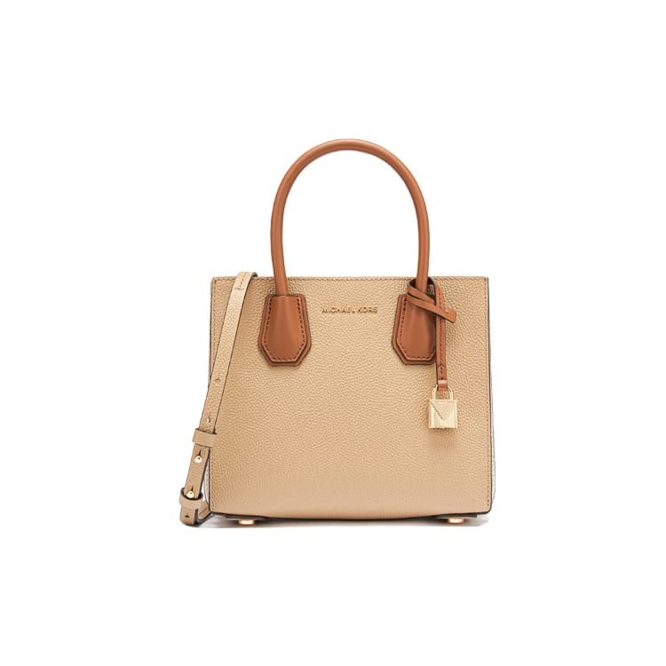 Michael Kors Mercer Cow Leather Trunk Bag, Tote Bag, Shopping Bag, Crossbody Bag, Handbag Medium Women's Camel 30H8GM9M8T-260