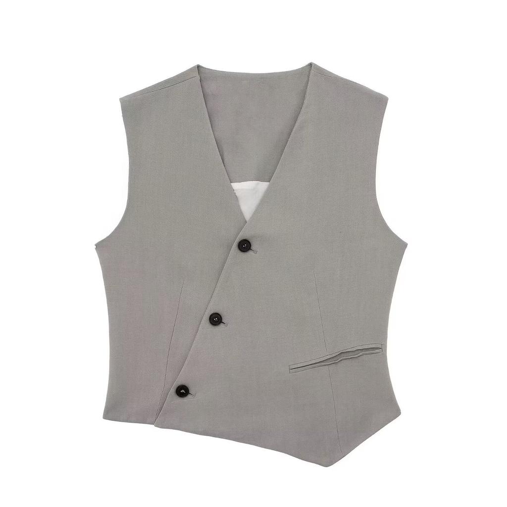 European and American style French women's clothing fashion versatile temperament asymmetrical design double vest + pants