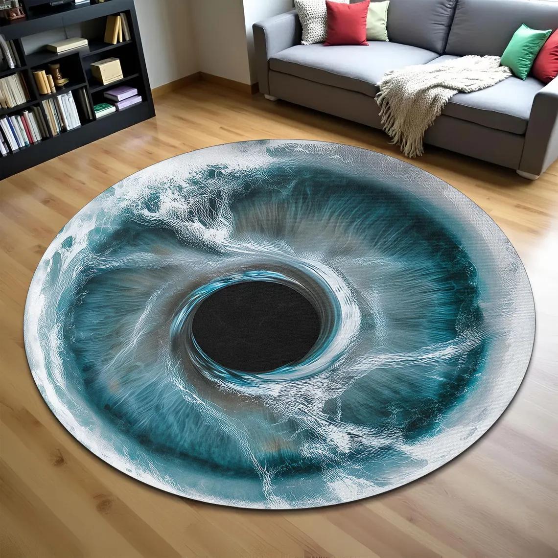 

3D Ice Hole Illusion Rug, Ice Depth Optical Illusion Carpet, Ice Ring Depth Floor Mat, Winter Tunnel Rug, Winter Ice Vortex Rug 80cm x 80cm