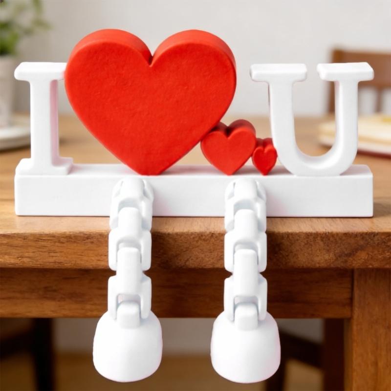 Movable Joint Heart Figurine Decorative Accent for Living Room Bedroom Office Valentines Day Ornament