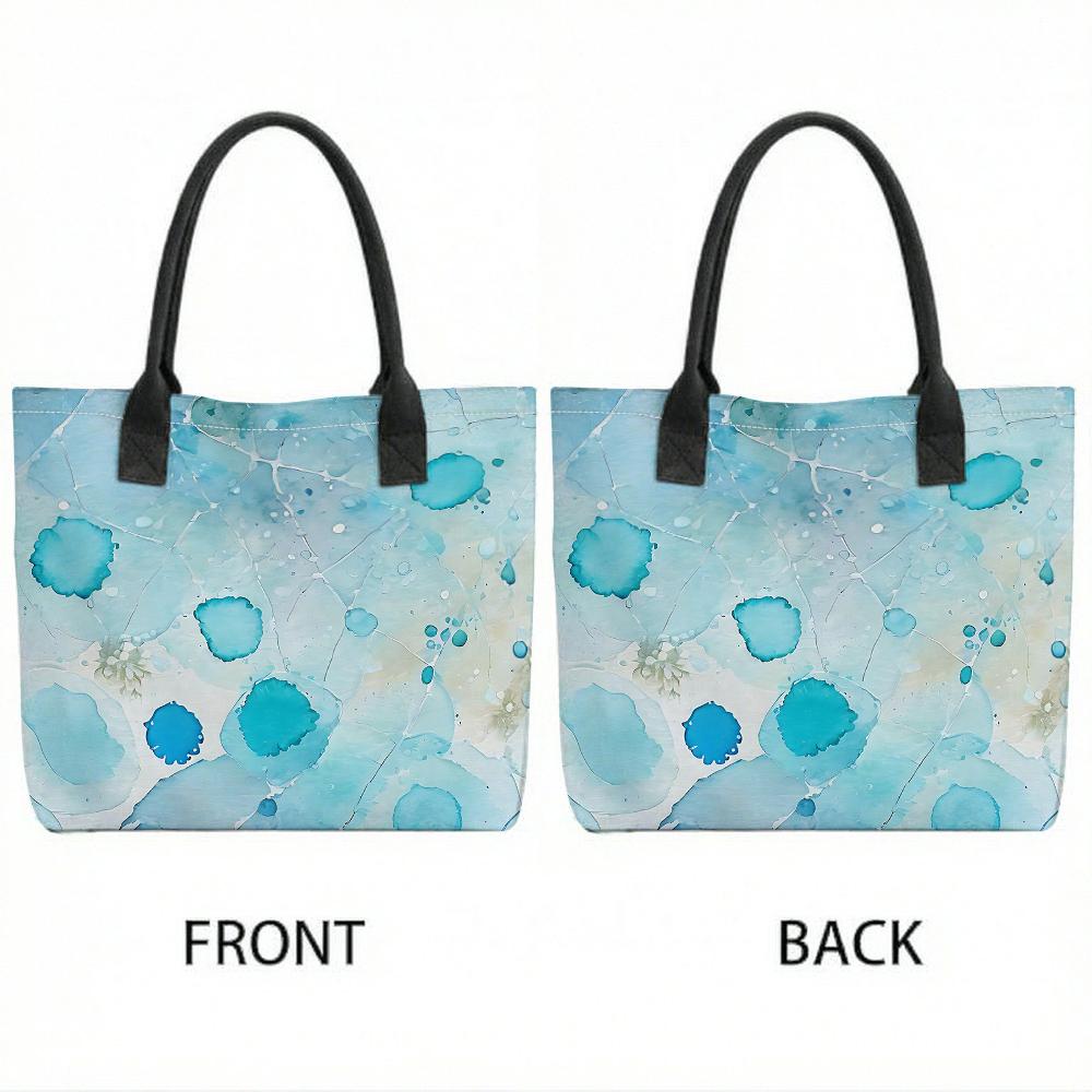 Blue Watercolor Print Tote Bag Large Capacity Casual Shoulder Handbag for Daily Use