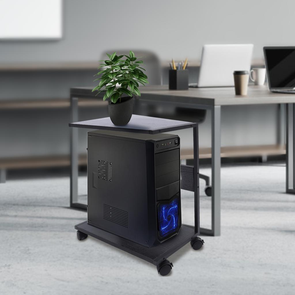 Mobile Computer Tower Stand On Lockable Wheels, 2-Tier Rolling Holder with 44lbs Capacity Per Shelf, Under Desk Organizer for PC