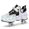 Kids Glowing Sneakers Kids Roller Skates for 6-15 Years Old Four-wheel Deformation Can Walk Can Skate Skates Mens Roller Sneakers