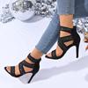 Plus Size Women's Shoes Summer Round Toe Open Toe Sequined Mesh Stiletto Heel Non-Slip Fish Mouth Roman Sandals Zapatos De Mujer