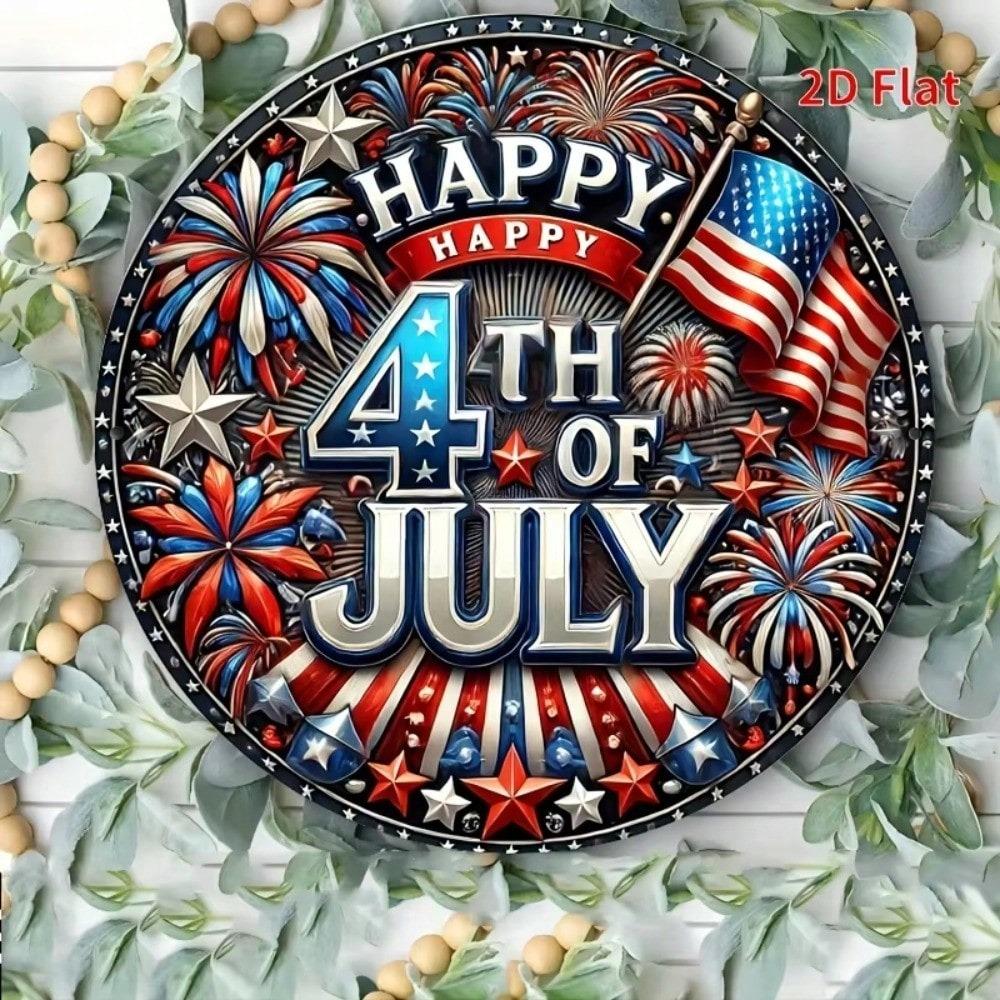 Vintage Patriotic 4th July Aluminum Tin Sign, American Flag Wall Art Decor for Home Bar Garage Man Cave, Durable Metal Plaque