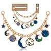 Celestial Door Chain Lock Charms – Gold Plated Decorative Bedazzled Chain with Crescent Moon, Star & Cat Pendants – Funky Enamel Trinket for Home