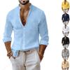 Spring/Autumn Men's Solid-Colour Cotton-Linen Blend Shirt Stand-Up Collar Cardigan Long-Sleeved Business Casual Shirt