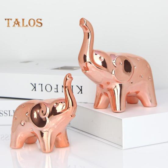 1 Paar Elefantenstatue Heimdeko Keramik Elefantenfiguren Schreibtisch Elefantenskulptur für Büro Bücherregal Wohnzimmer