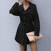 Casual Versatile Retro Long-sleeved Lapel Solid Color Shirt Skirt