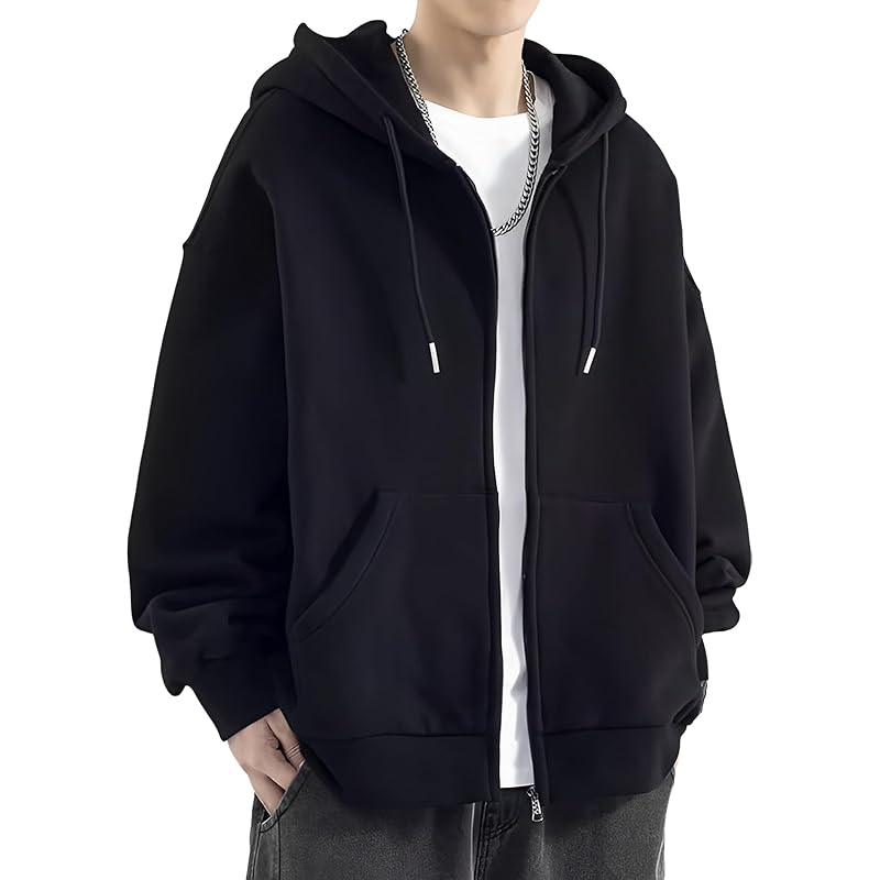 

[Luxe Relax] hoodie zip up men s simple relax sports Relaxing hooded casual black black 5S-L03-BKM