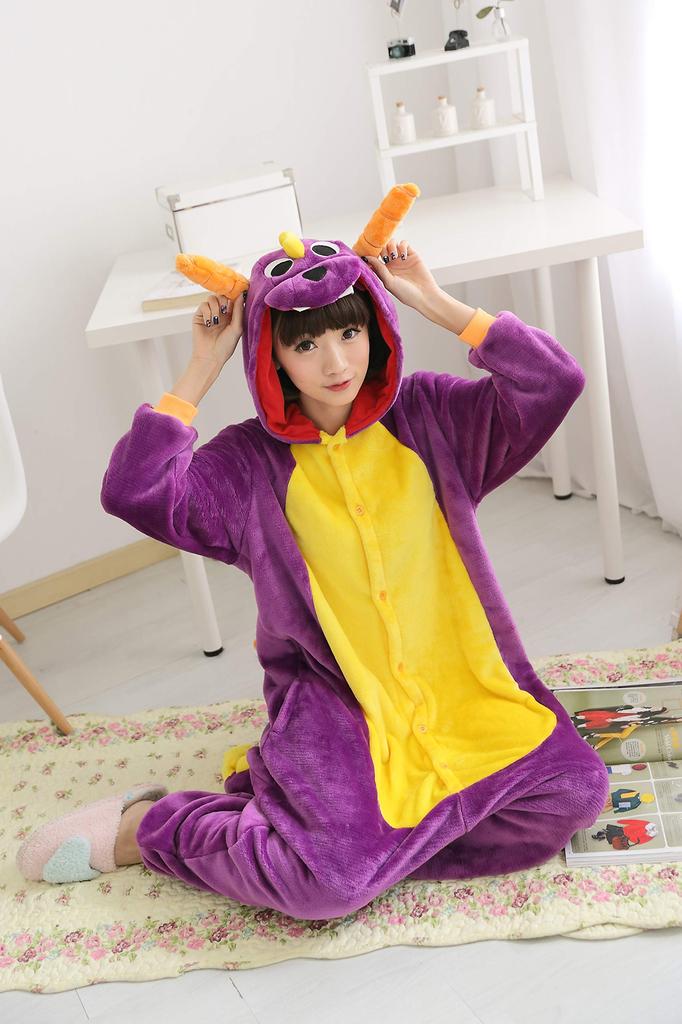 Dorawithme Purple Dragon Kigurumi Pajamas for Adults, Animal Cosplay Costume for Halloween and Christmas, Unisex (Size L)