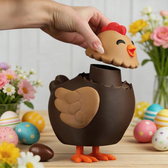 Schokoladen-Ei-Legende-Hühnchen Süßigkeiten-Spender Maschine 3D-gedruckt Niedliches Tier Süßigkeiten-Spender Schreibtisch-Dekoration für Osterkorb-Füller Party-Mitgebsel