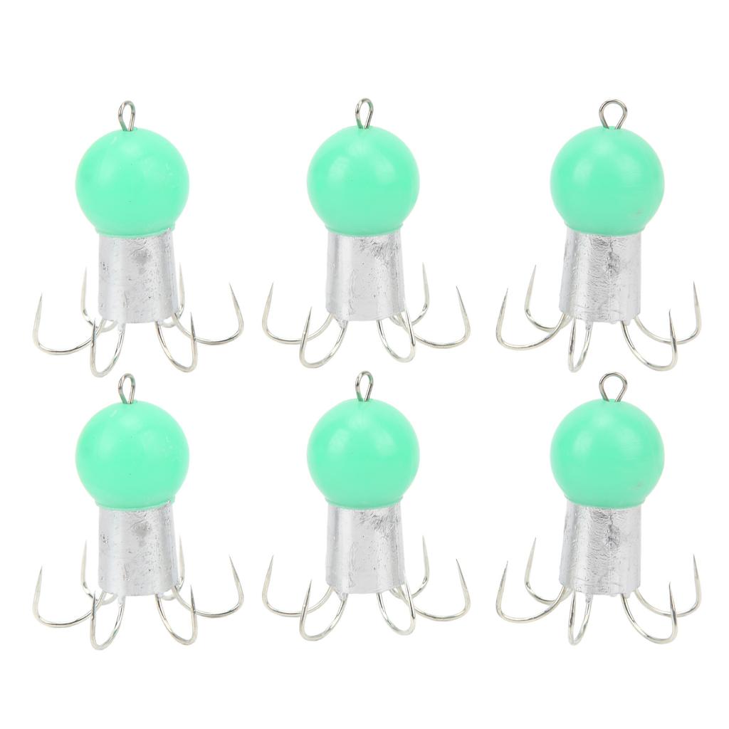 6pcs Squid Hook 6 Needle Stainless Steel Lifelike Squid False Bait Hook for Sea Fishing Emerald