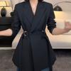 Giacca Blazer Nera Slim Fit da Donna Chic da Ufficio Abbigliamento da Lavoro Revers a Punta Doppiopetto
