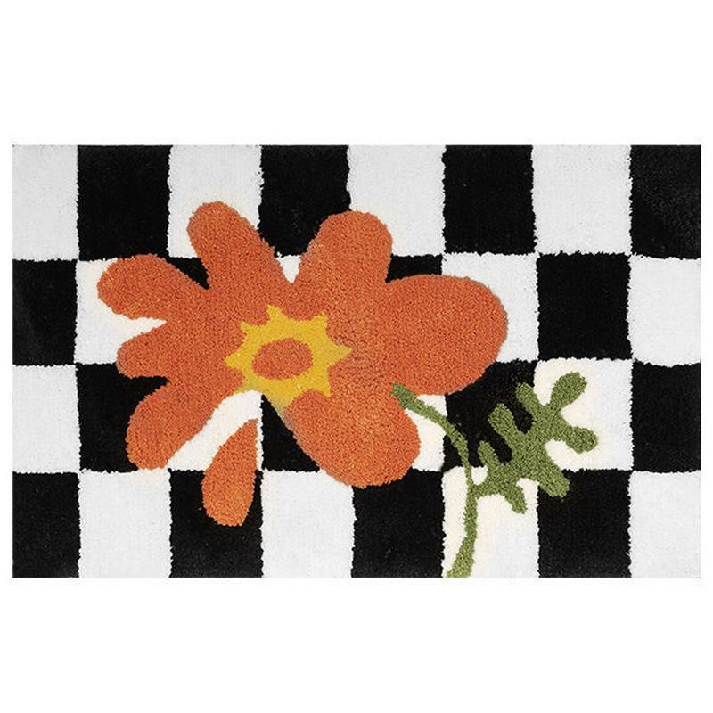Checkered Doormat Anti Skid Black White Grid Cute Door Mat for Bathrooms Kitchens Living Rooms