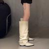 Fashion Women's Knee High Boots Fashion Thick-heeled Pointe Leather Boots Designer Belt Buckle High-Tube Long Boots Women Knight Booties