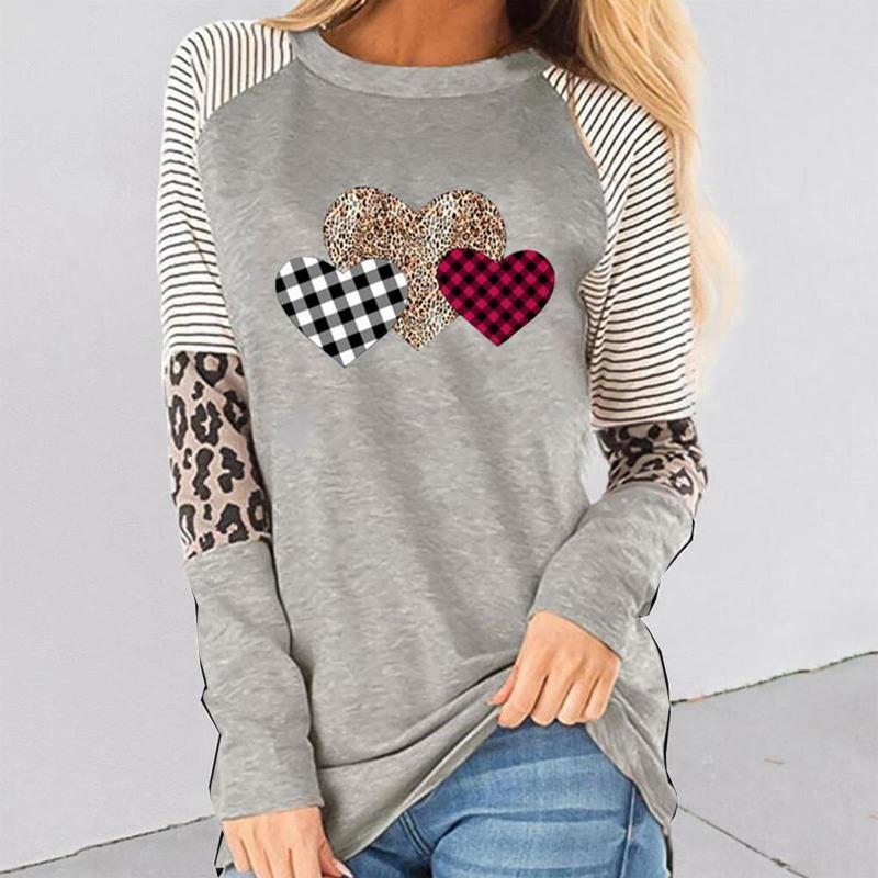 Leopard Striped Print Autumn Long Sleeves Women's T-shirts Fashion Casual Tops Daily Loose Crew Neck Women Clothing