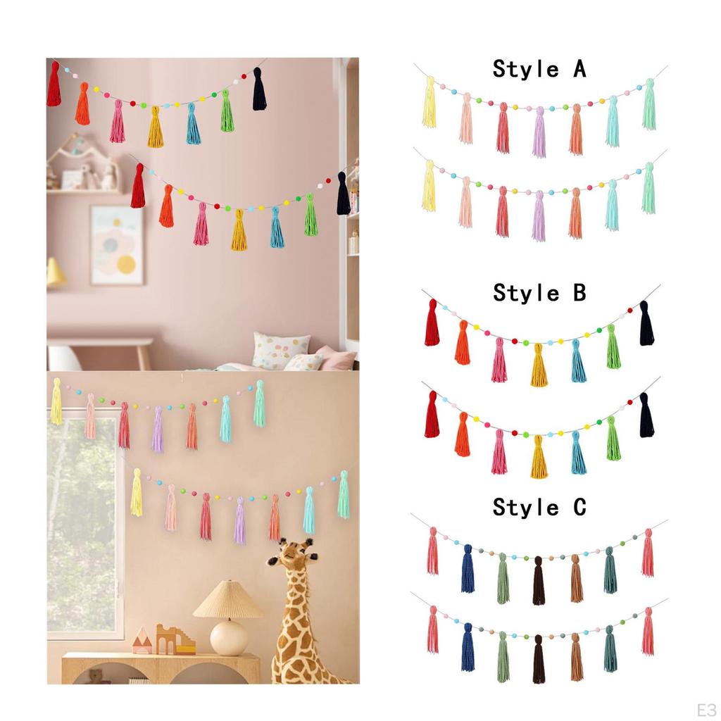 Boho Quastengirlande Dekoratives Banner Foto-Requisiten 31,5 Zoll Wandbehang Ornament für