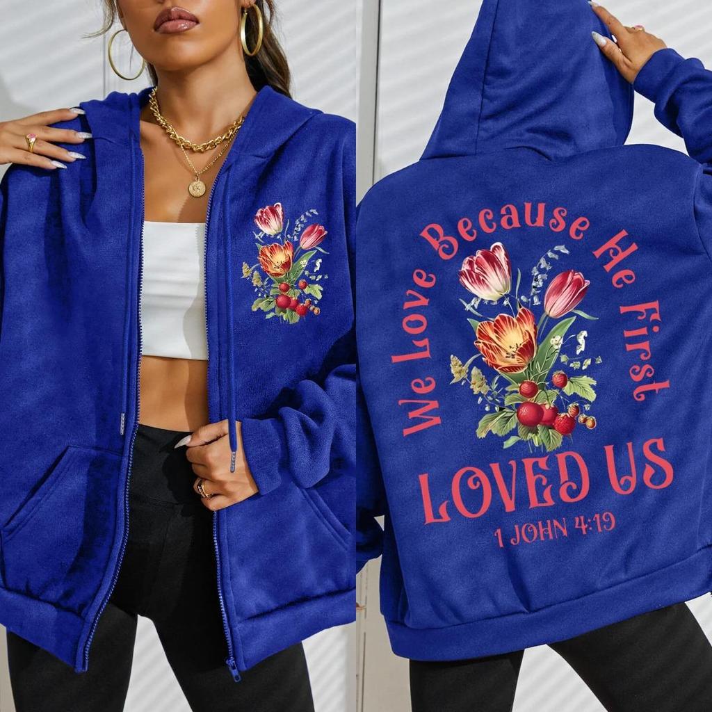 Loves Us Beautiful Flowers Prints Zipper Hoody Woman Crewneck Sportswear Vintage Oversize Hoodie Fleece Casual Soft Clothes