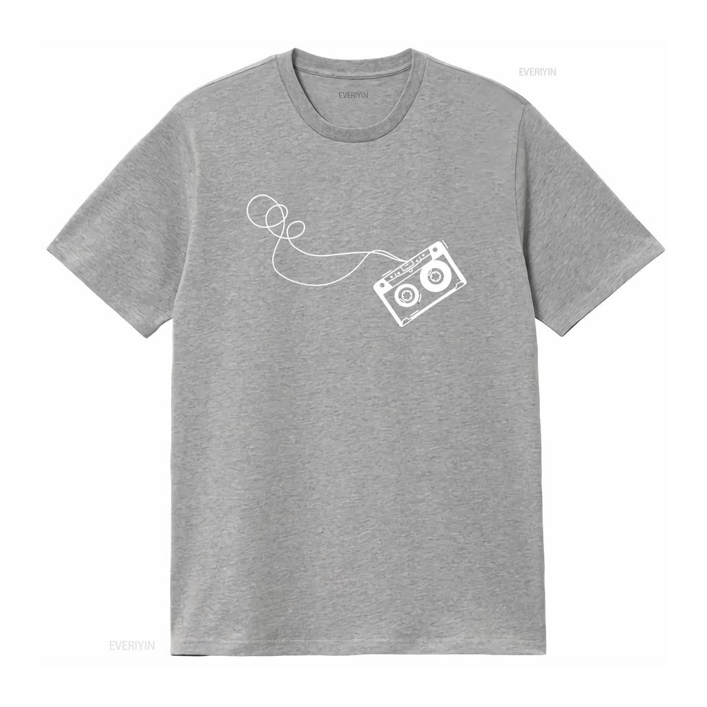 Mens Retro Music Cassette Sketch Vintage Audio Drawing T Shirt L to 5XL vintage Washed Versatile designer clothes streetwear