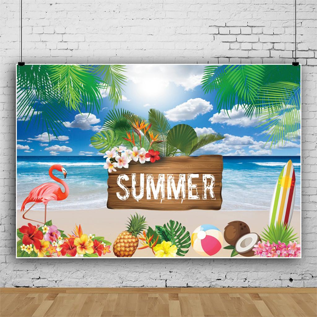 Summer Hawaii Beach Backdrop Tropical Flowers Aloha Luau Sea Surfboard Holiday Party Birthday Photography Background Decor Props