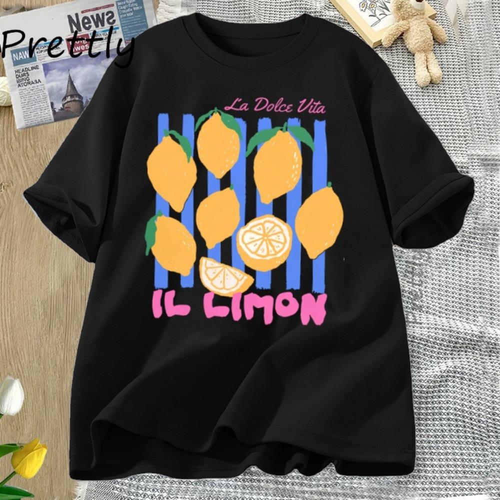 Lemon Tshirt Italian Summer Fruit T Shirt  Short Sleve Loose Tshirt Women Ladies Vintage Graphic Tees Aesthetic Clothes