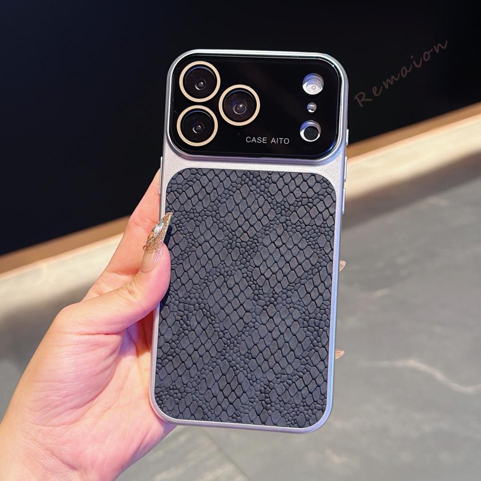 Big Window Matte Phone Case For iPhone 17 Air 13 14 15 16 Pro Max Crocodile Leather Shockproof Len Camera Protector Cover
