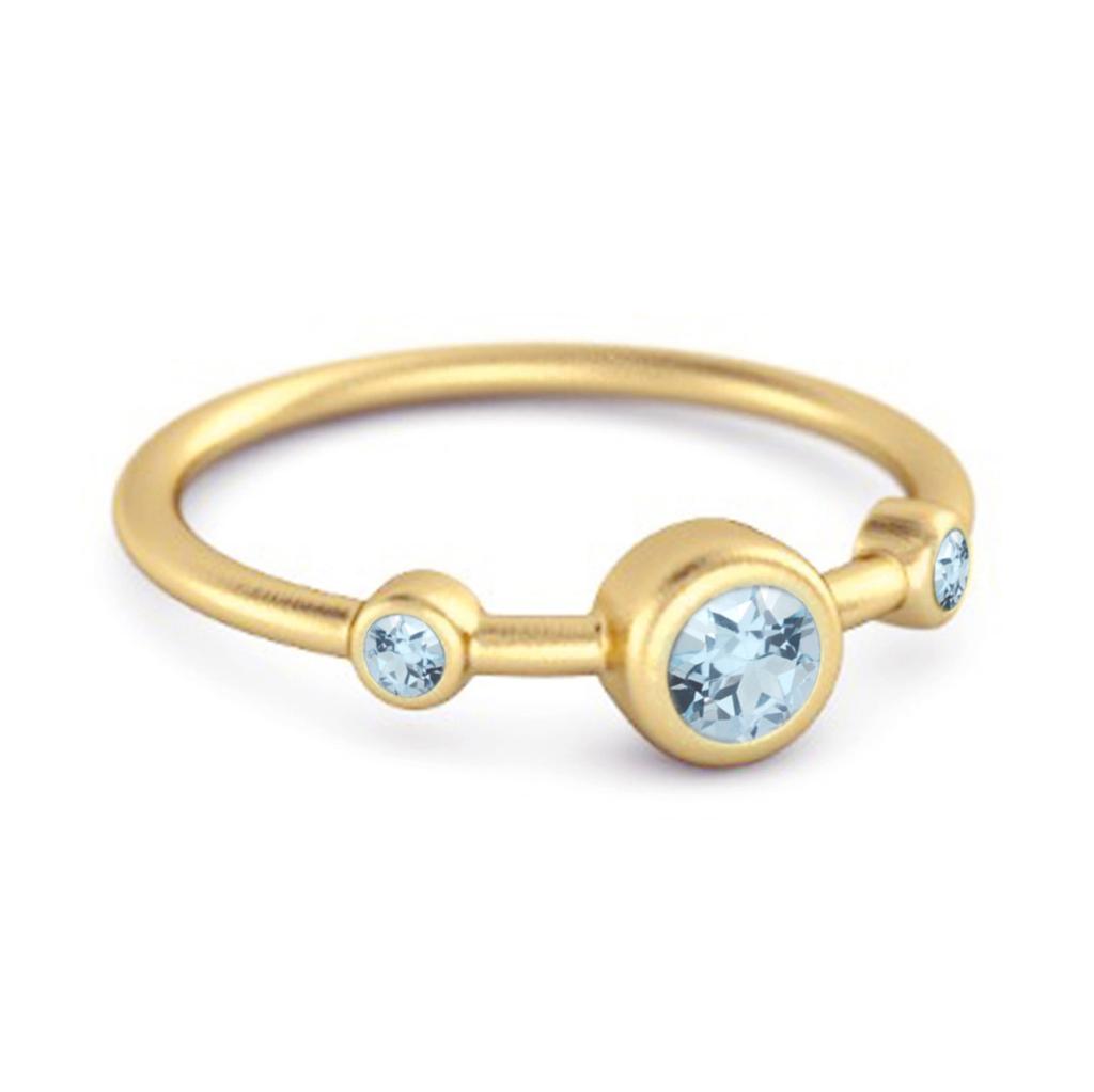 Blue Topaz Triple Bezel-Set Ring - 925 Sterling Silver Gold Vermeil