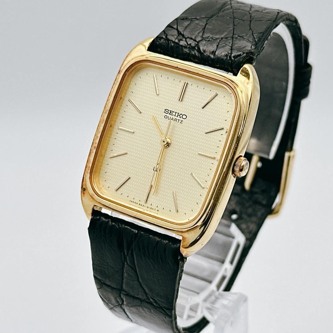 Used [Operation/Battery Replacement] SEIKO Men s Watch Rectan Gold Tank