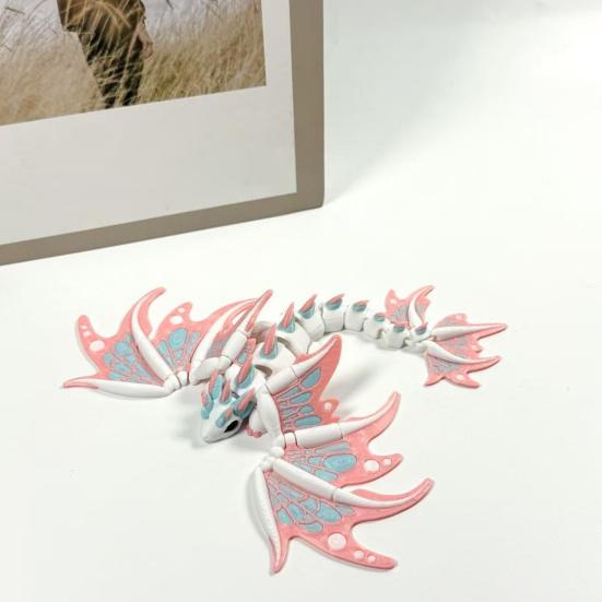 3D Printed Dragon Butterfly Figurine, Articulated Desk Decor, Cute Shelf Ornament, Stress Relief Fidget Toy for Kids Collectors