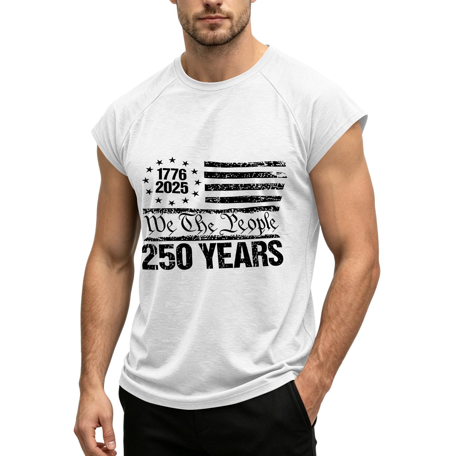 

Men Sleeveless Muscle Tank Top Athletic Shirt 250 Years Independence Day Print Casual Workout Fitness Tee XXXXXL білий