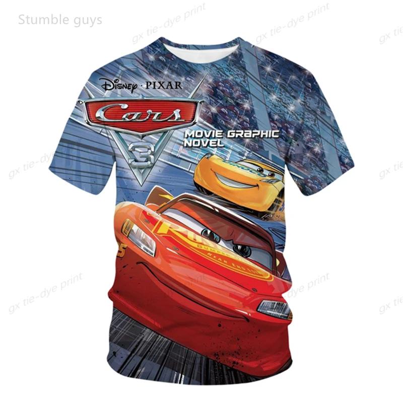 Summer Kids Cars Short Sleeve T-Shirt Cartoon Racing Character Print Soft Cartton Casual Comfortable Tops