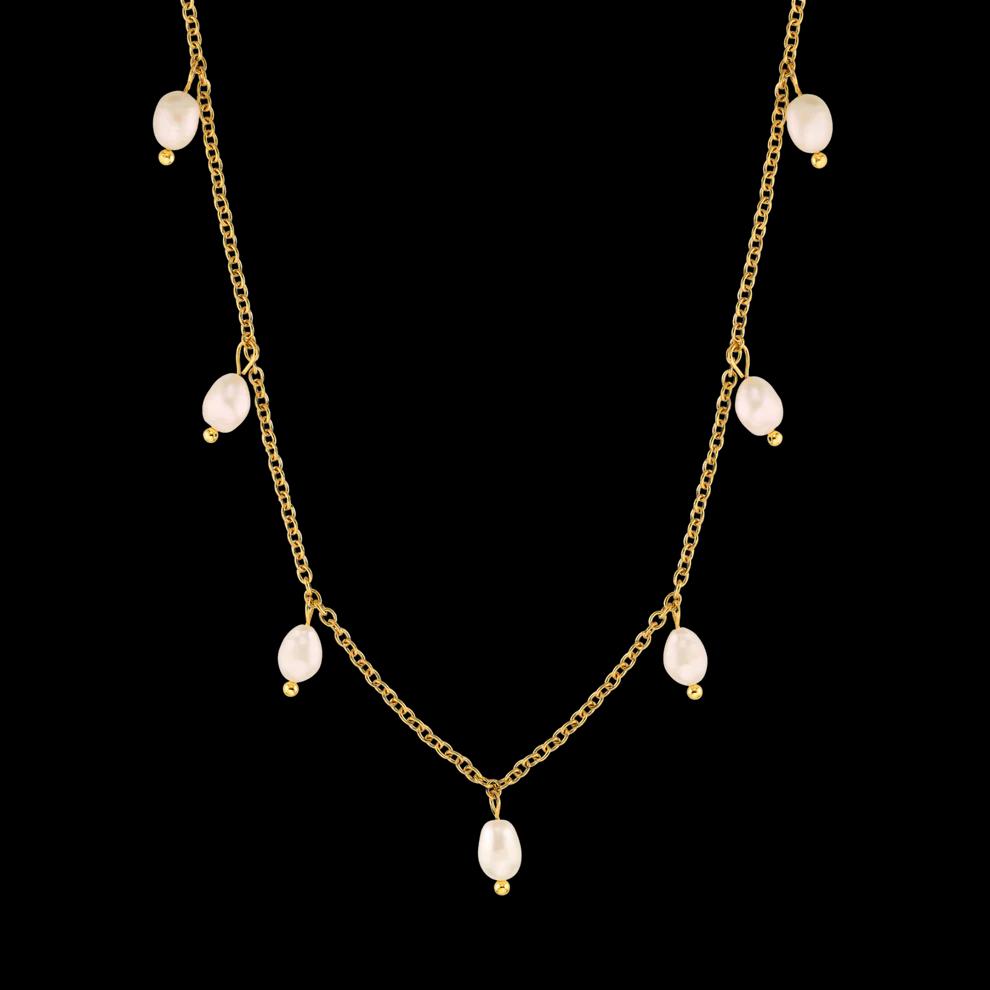 Vlen Natural Baroque Pearl Pendant Necklace for Women Gold Plated Stainless Steel Chain Pearl Drop Jewelry Bridal Wedding Gift