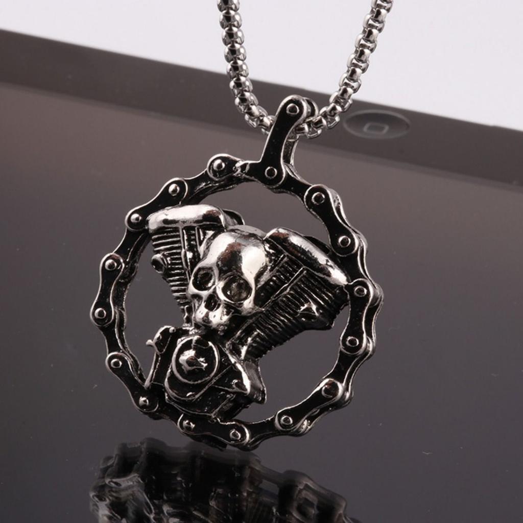 Retro Skull Engine Necklace Chain Machine Men Skeleton Pendant Rock Punk for Male Biker Rider Jewelry Gift