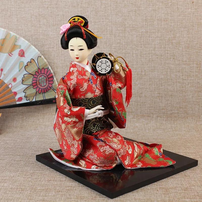 Japanese Kimono Geisha Doll Silk Figure Sitting Posture Style 14inch Japanese Cuisine Decoration Hotel Supplies New Year Gift