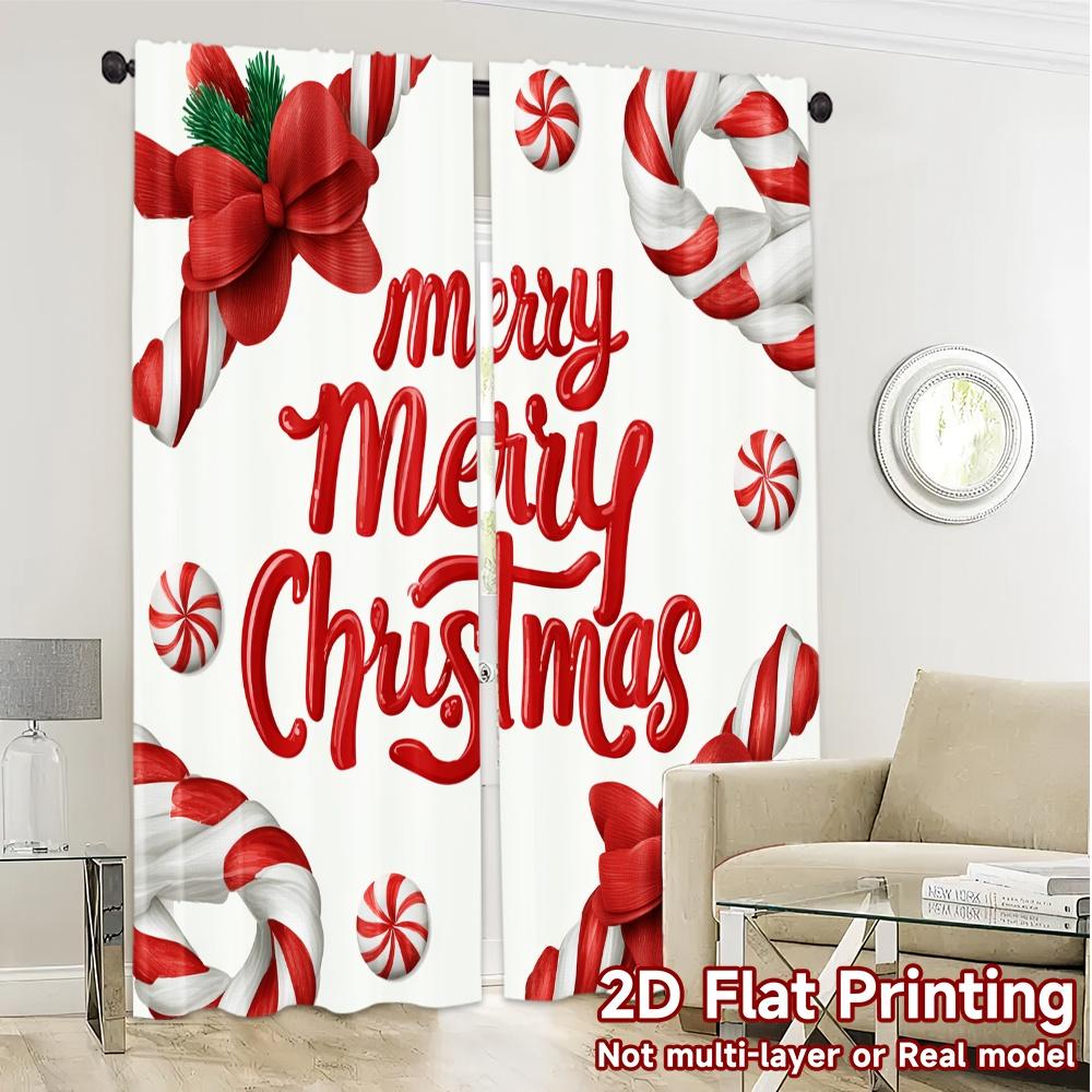 2D Flat Printing  JIT 2pcs   Curtains (Without Rod) Candy Cane Cheer Pattern Modern Curtains Versatile Durable Polyester Curtains