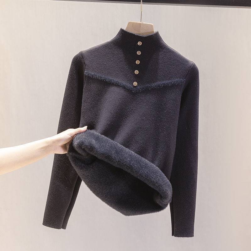 Autumn new plush warm sweater women's slim bottoming shirt sweet wind sweater knitted sweater fluff integrated underwear