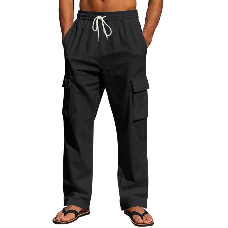 Men's new four seasons thin section breathable workwear multi-pocket loose casual trend wide-leg trousers