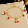 DIEYURO 316L Stainless Steel Cute Red Cherry Strawberry Plant Pendant Bracelet Lady New Fashion Classic Wrist Chain Jewelry Gift
