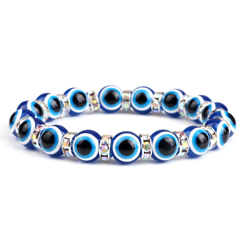 Devil's Eye Beaded Yoga Bracelet with Rhinestone Accents