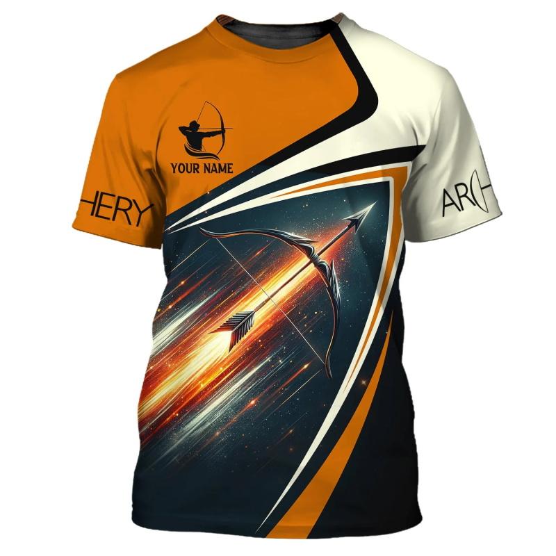 Camiseta Personalizada com Nome 3D Estampada por Toda a Peça com Gráfico de Tiro com Arco Para Homens Mulheres Camisetas de Manga Curta com Gola Redonda Roupas